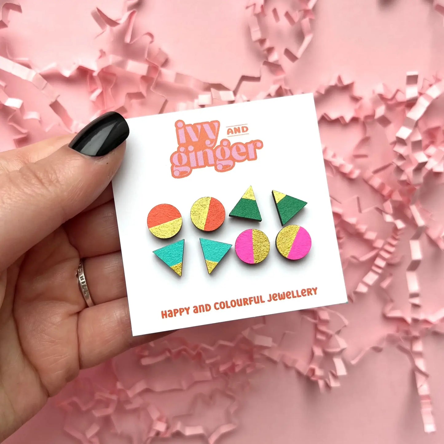 Handmade Retro Brights Gold Edge Stud Earrings Set Fun