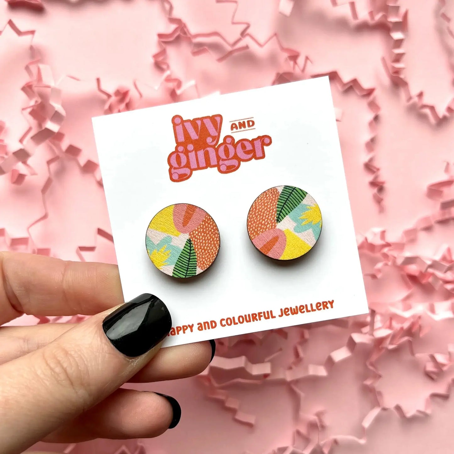 Large abstract tropical stud earrings fun jewellery