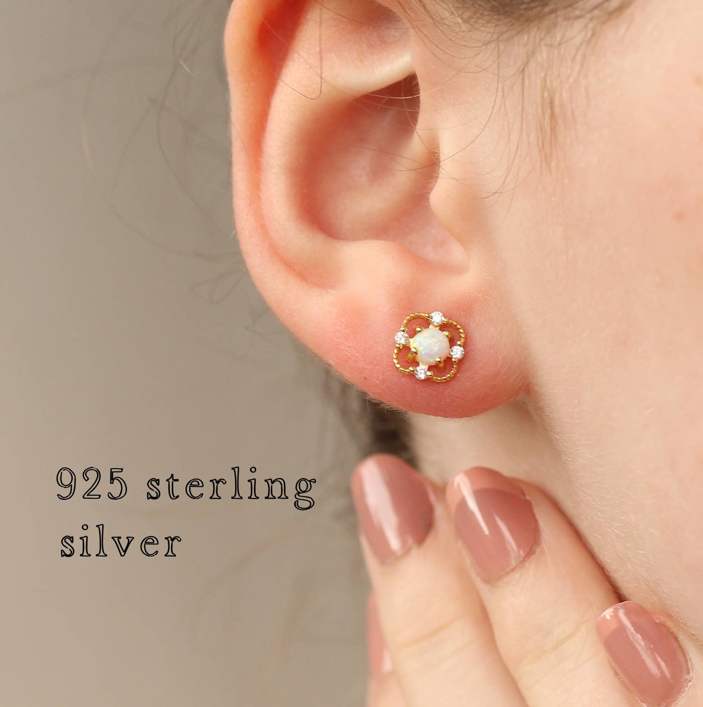 Victorian Opal Stud Earrings : Linen Presentation Card