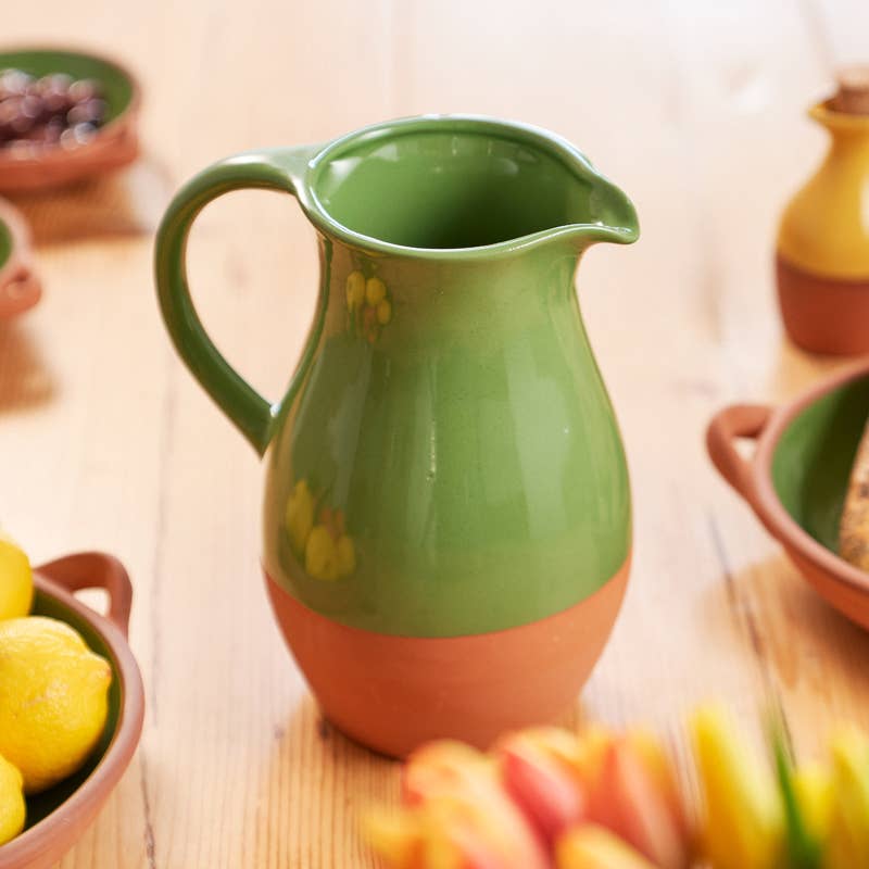 Sintra Glazed Terracotta Jug - Green: Green
