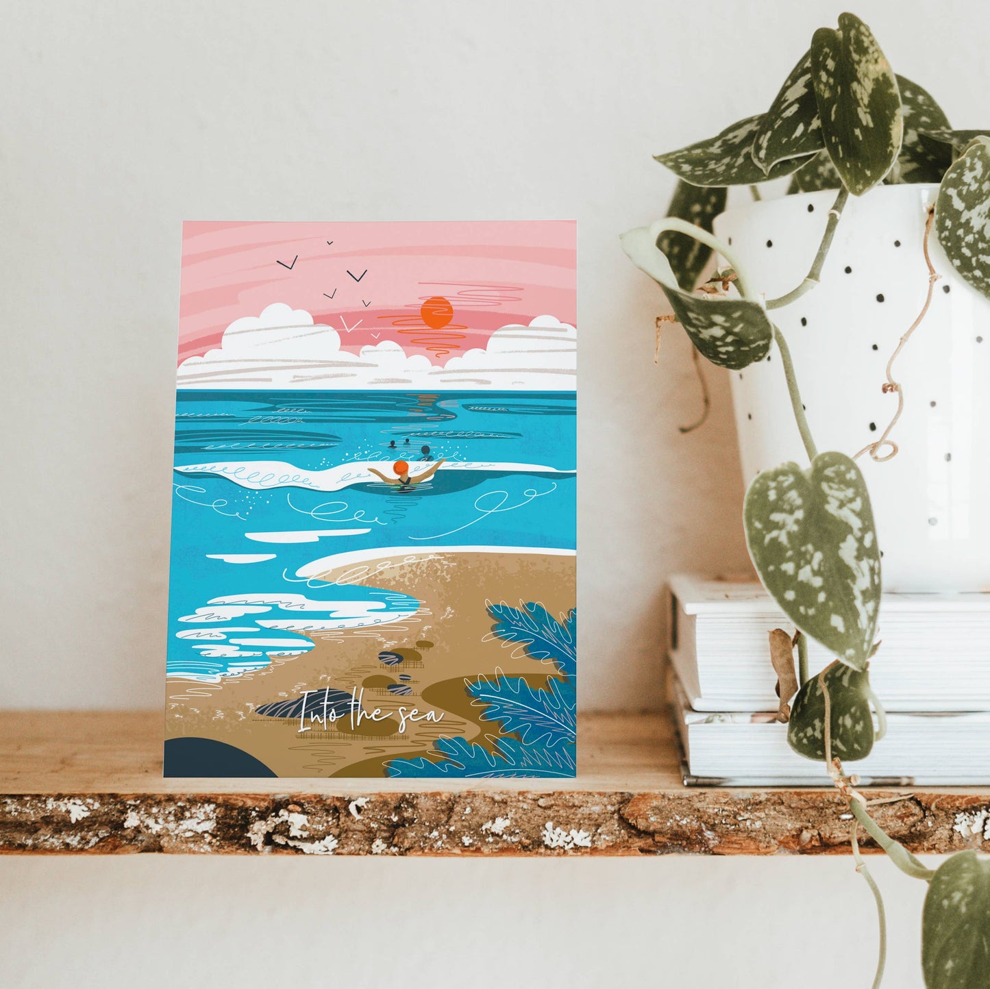 Into the sea greeting card - wild swimming card sea swimming