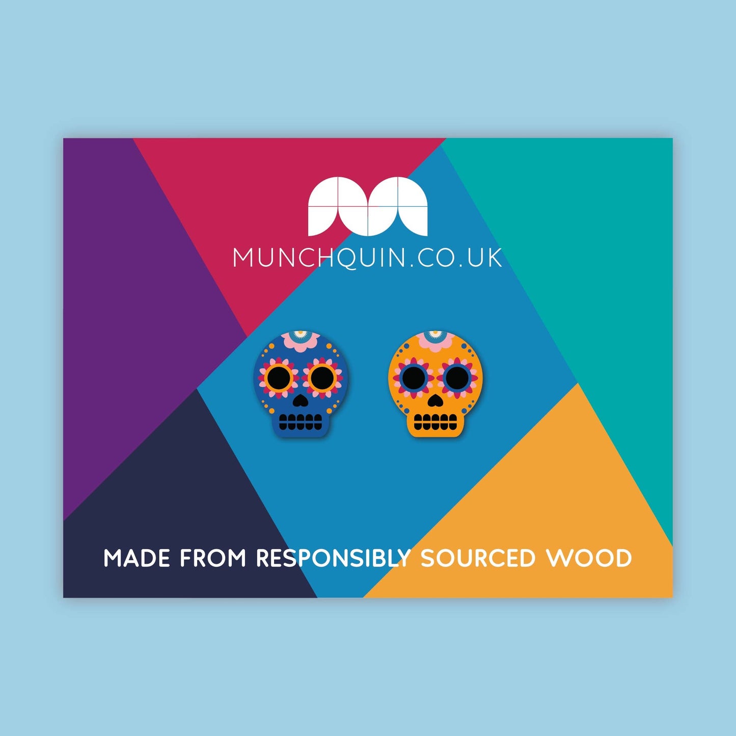 Mismatched sugar skulls - eco friendly wooden stud earrings