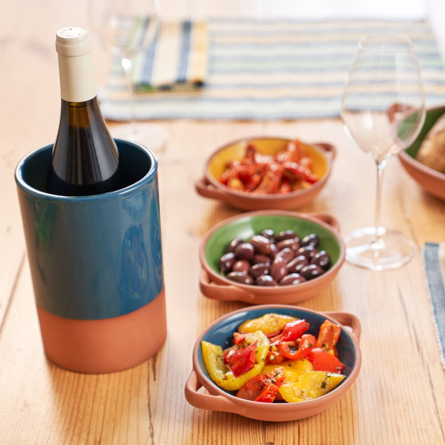 Sintra Glazed Terracotta Wine Cooler - Ink Blue: Blue
