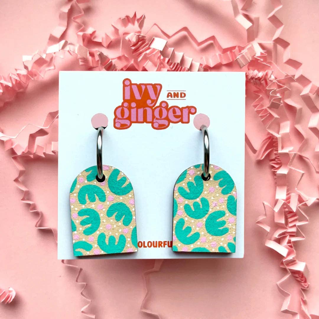 Ivy and Ginger - Hand painted fun retro tropic arch dangle hoop earrings