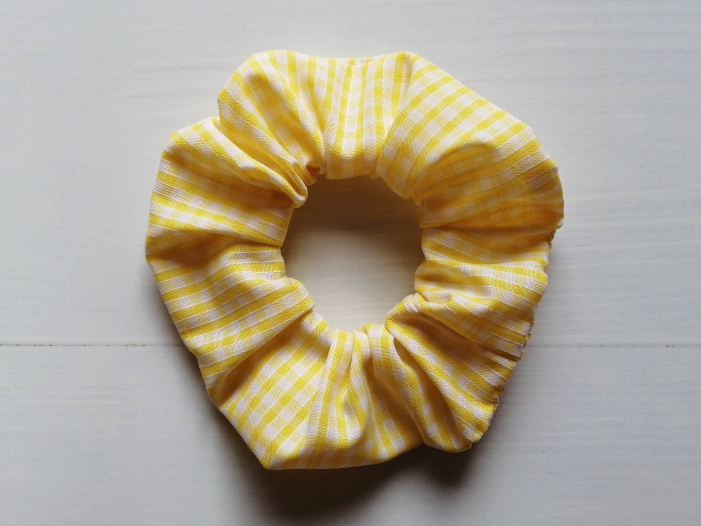 Gingham scrunchie, school hair accessory, checked scrunchies: Yellow