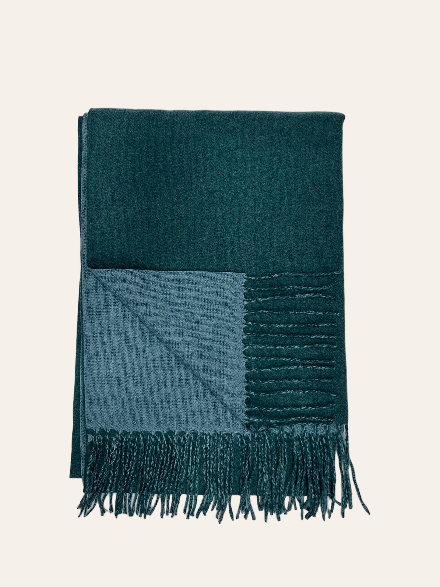 Reversible two tone coloured plain cashmere blend scarf: Teal