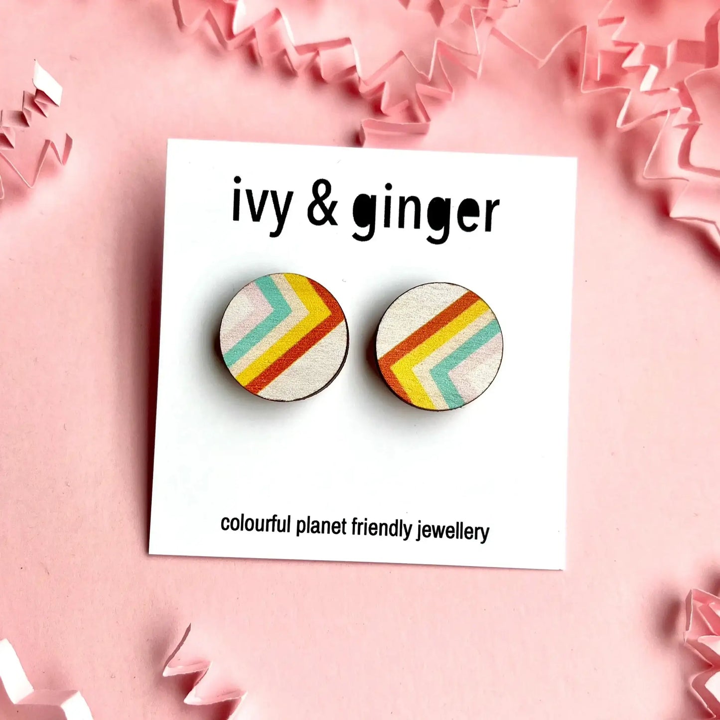 Large 70's style angles circle stud earrings hand painted