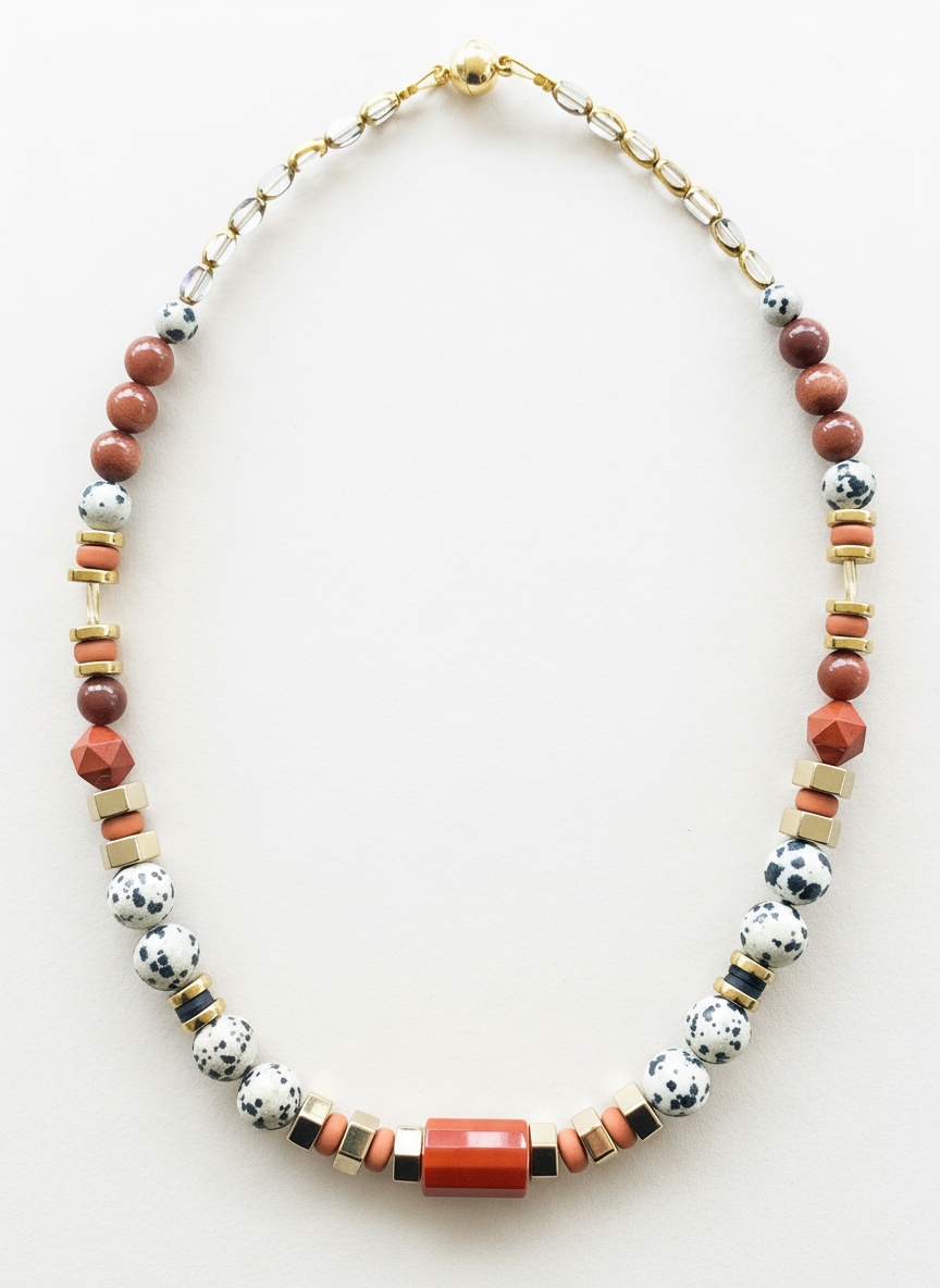 Gist - Dalmatian Jasper & Sandstone barrel necklace