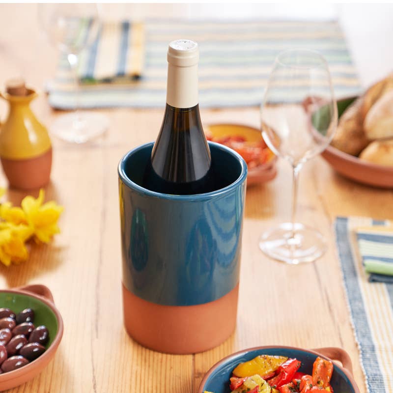 Sintra Glazed Terracotta Wine Cooler - Ink Blue: Blue