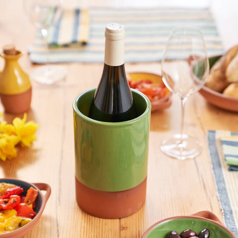 Sintra Glazed Terracotta Wine Cooler - Green: Green