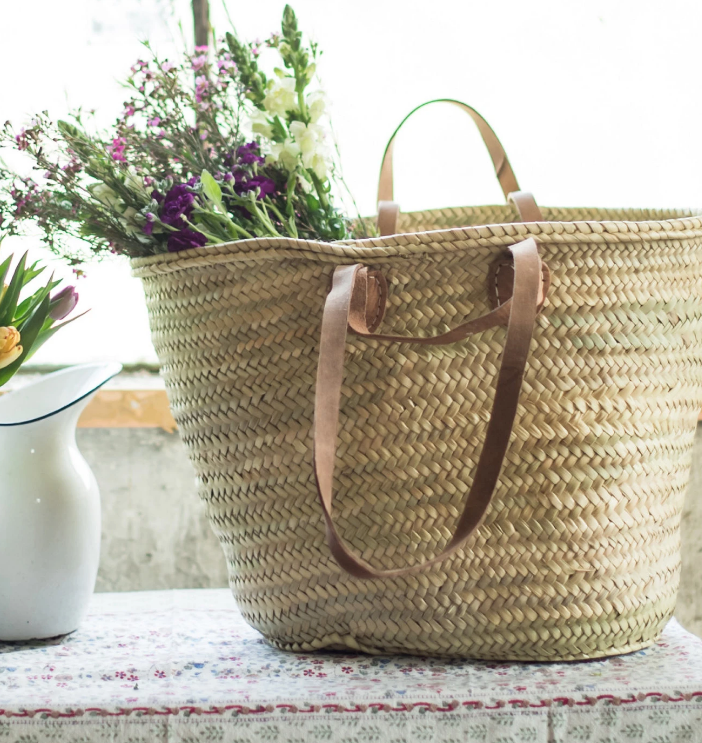 002 STRAW BAG With Double Leather Handles - bags for women: Natural