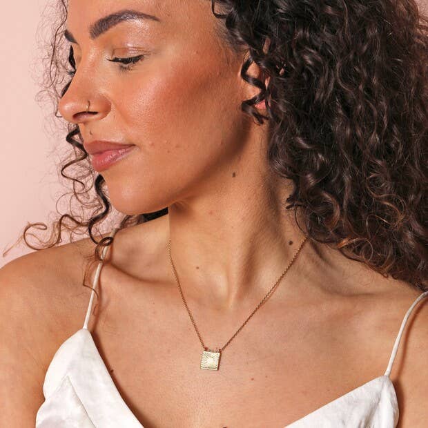 Sunbeam Square Pendant Necklace in Gold