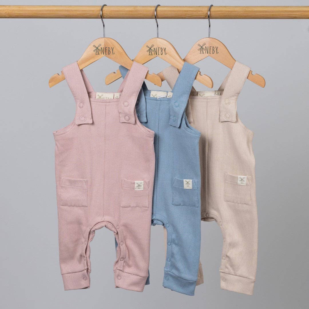 9-12m Baby Ribbed Cotton Dungarees: Dusty Pink
