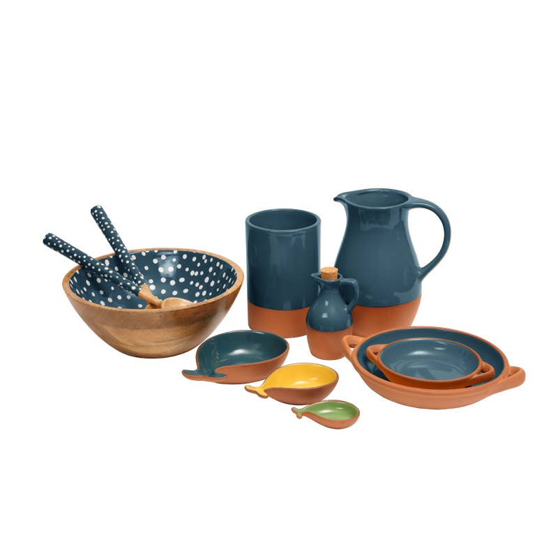 Sintra Glazed Terracotta Jug - Ink Blue: Blue