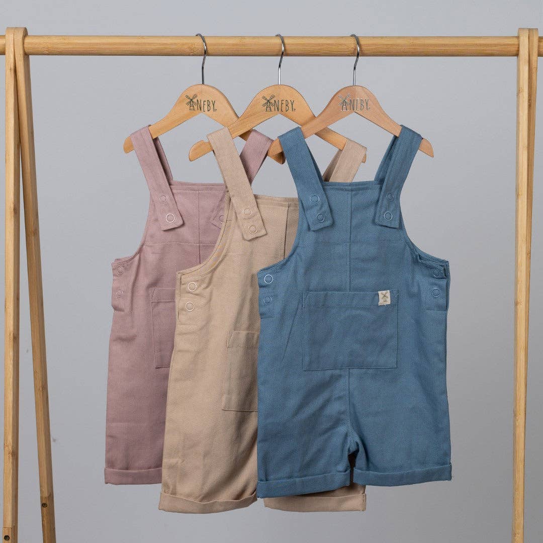 4-5y Kids Cotton Dungaree Shorts: Oat