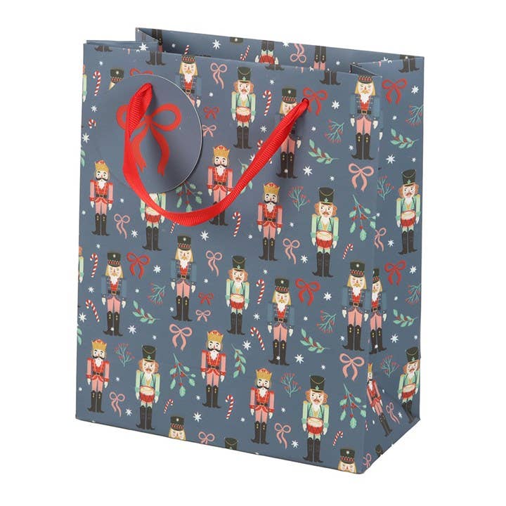 23cm Medium Blue Christmas Nutcracker Print Gift Bag
