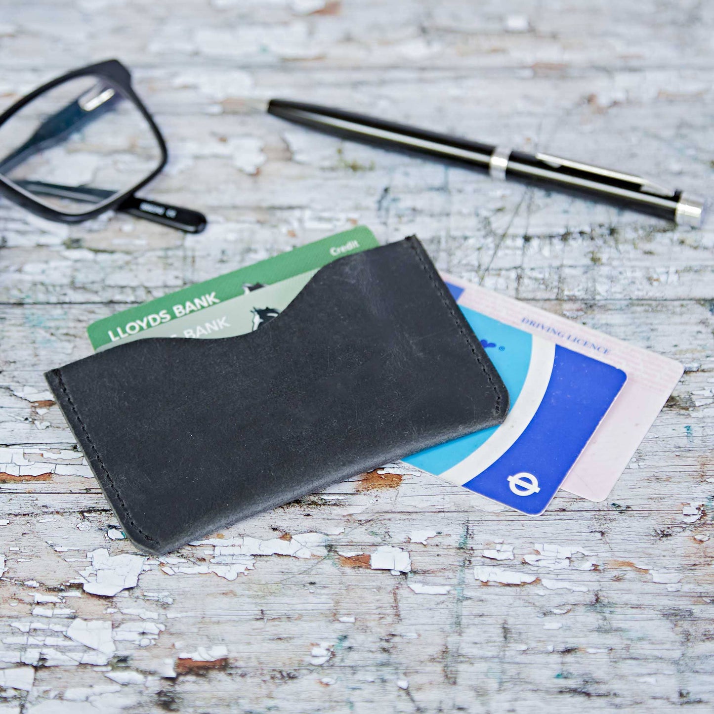 Buffalo Leather Slim Credit Card Holder - Handmade: Black