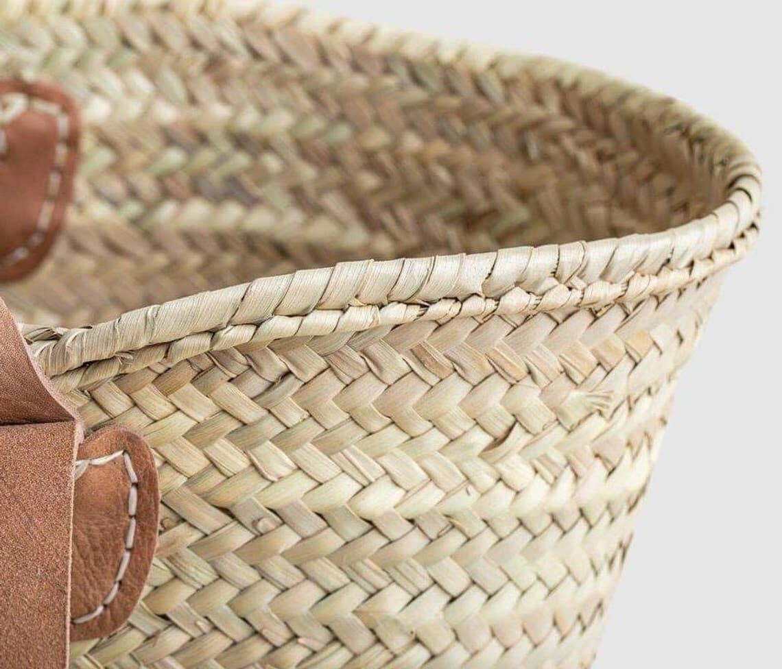 002 STRAW BAG With Double Leather Handles - bags for women: Natural