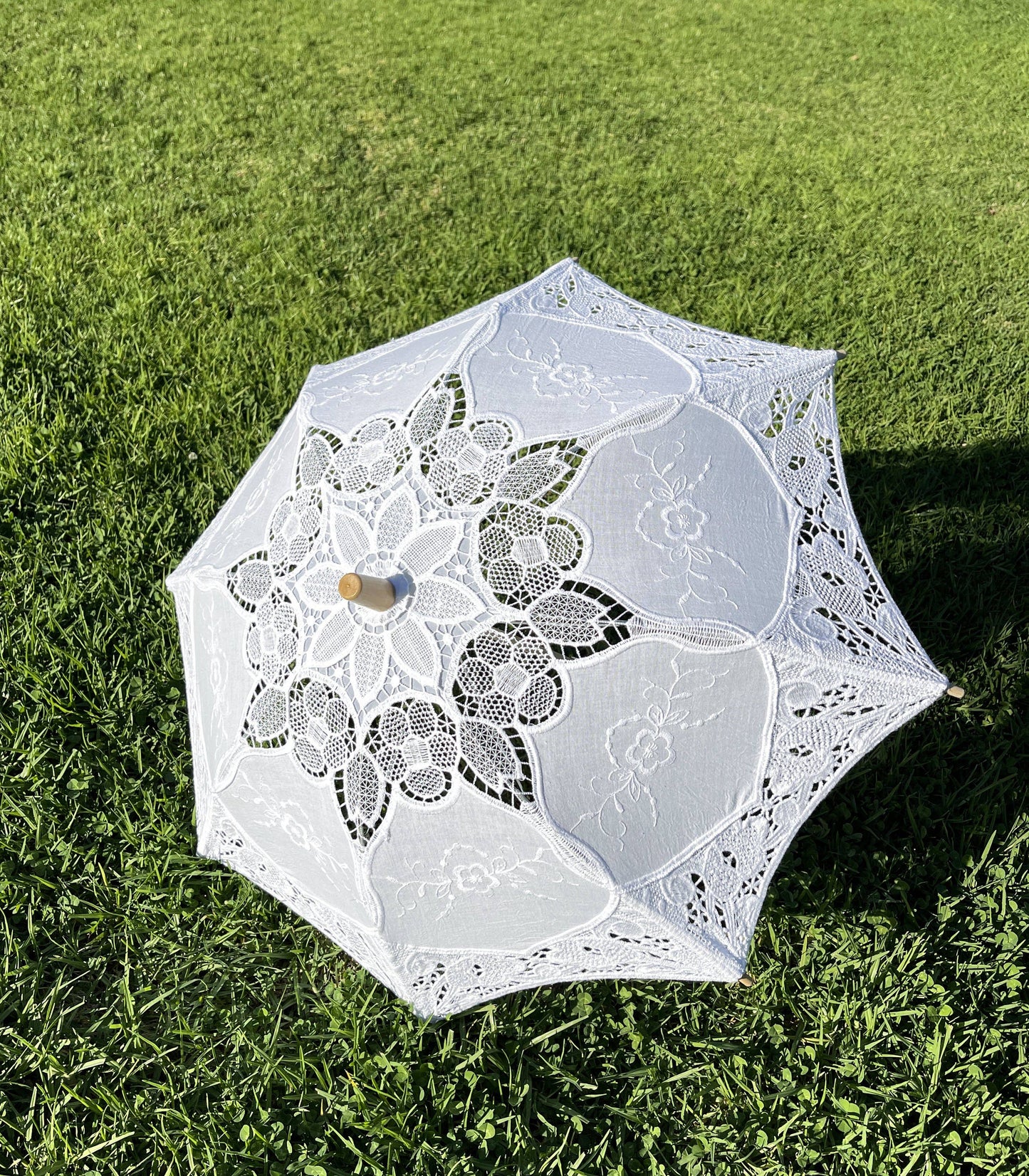 Child Size Half Lace Cotton Lace Umbrella: White