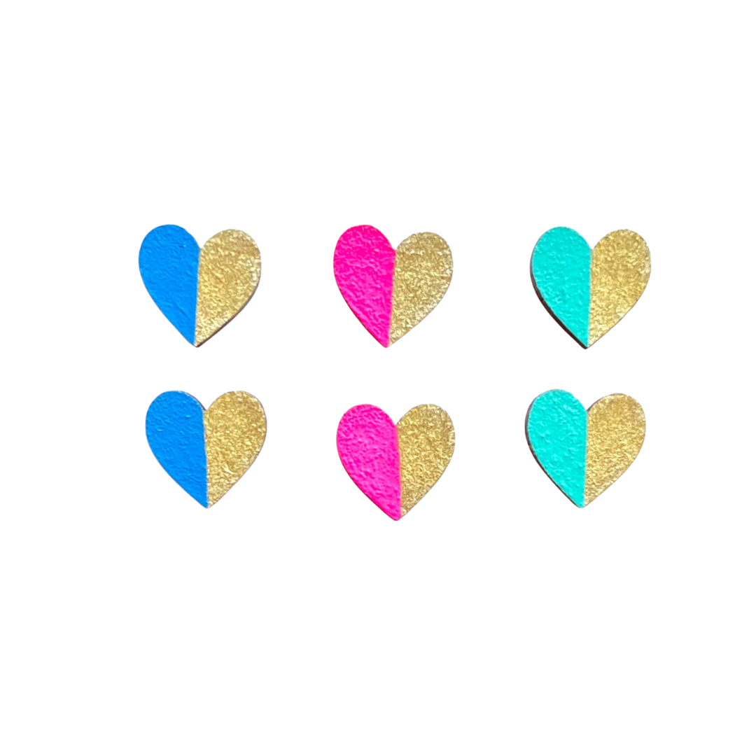 Handmade Gold Edge Heart Statement Stud Earrings Set