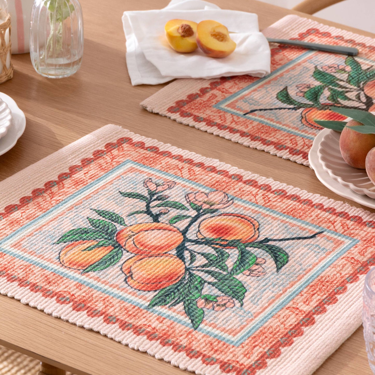 Anemone Peaches Set of 4 Indoor/Outdoor Placemats Multi: Multicolour / 36 x 46cm
