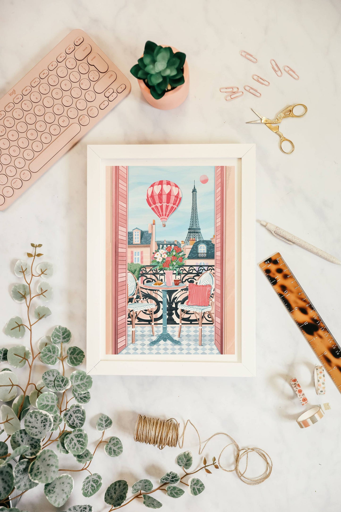 Paris Window Scene Print: A3
