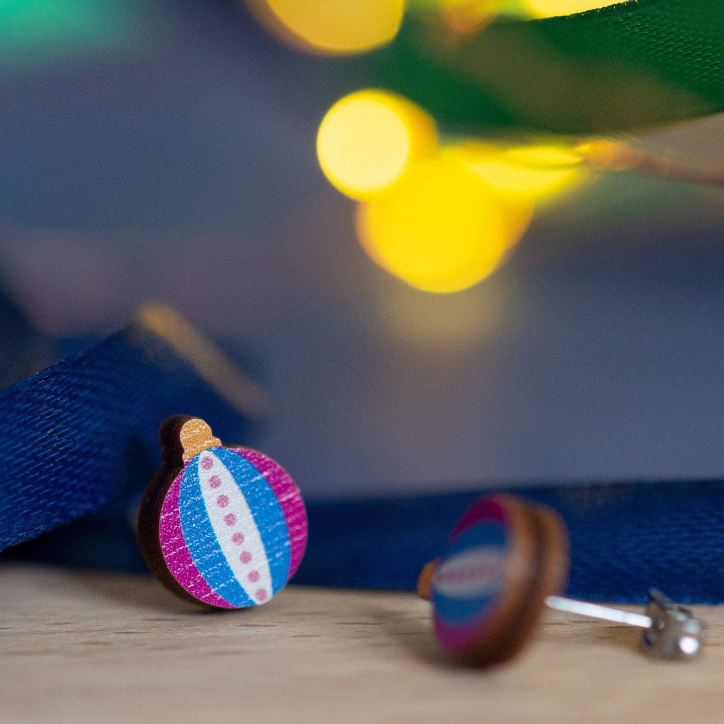 Cute, wooden, vintage baubles earrings