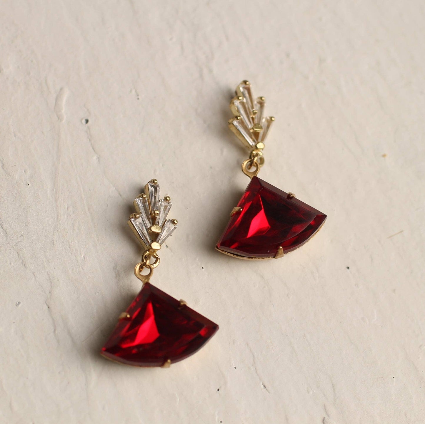 Art Deco Ruby Crystal Post Earrings
