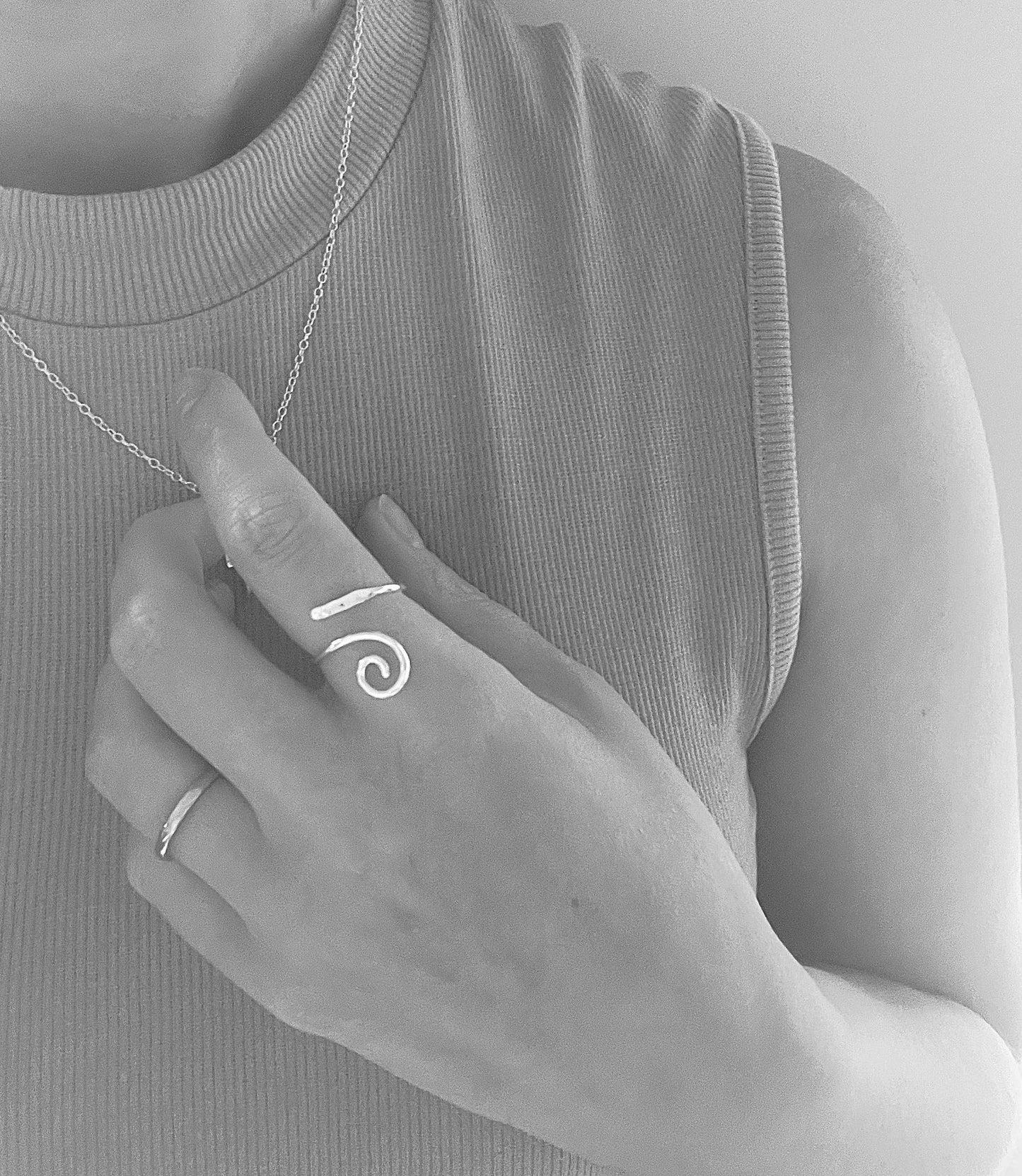 Adjustable sterling silver wave ring, silver spiral ring: Small