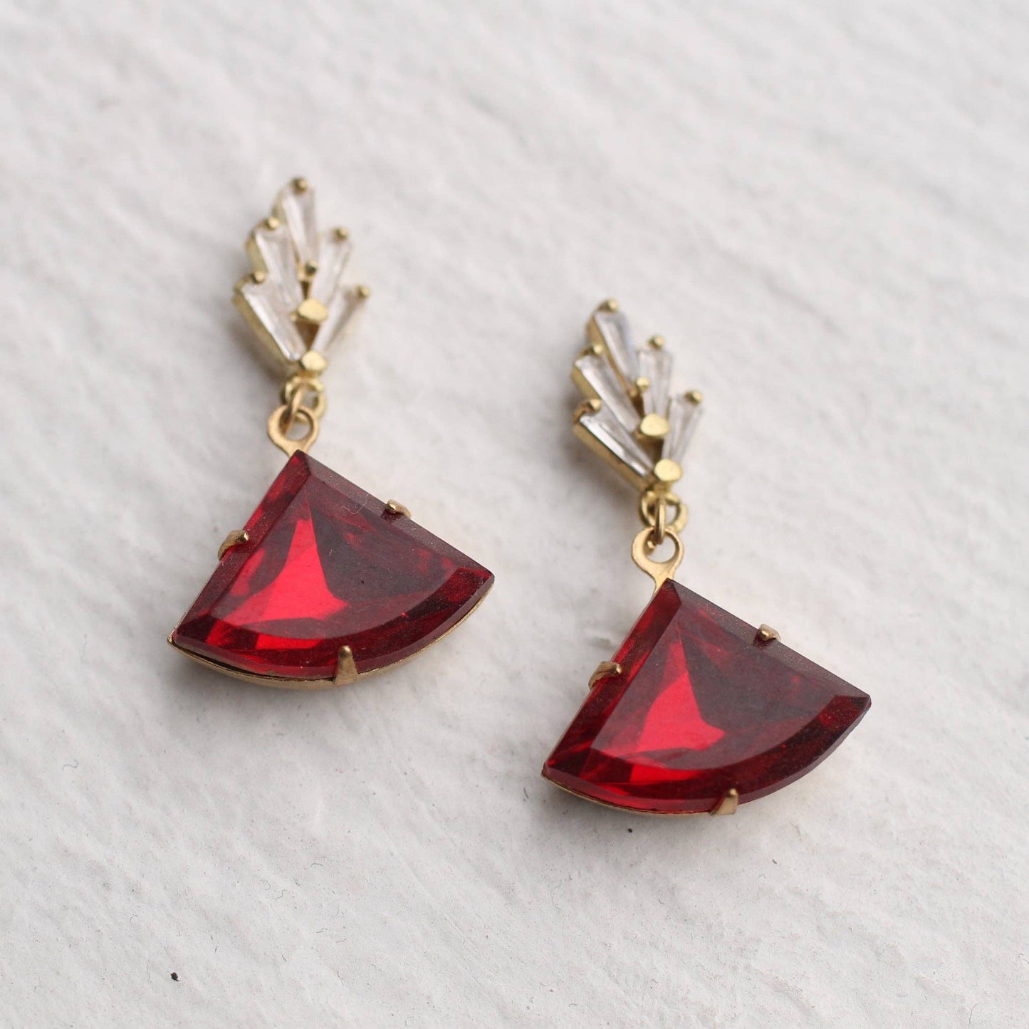 Art Deco Ruby Crystal Post Earrings