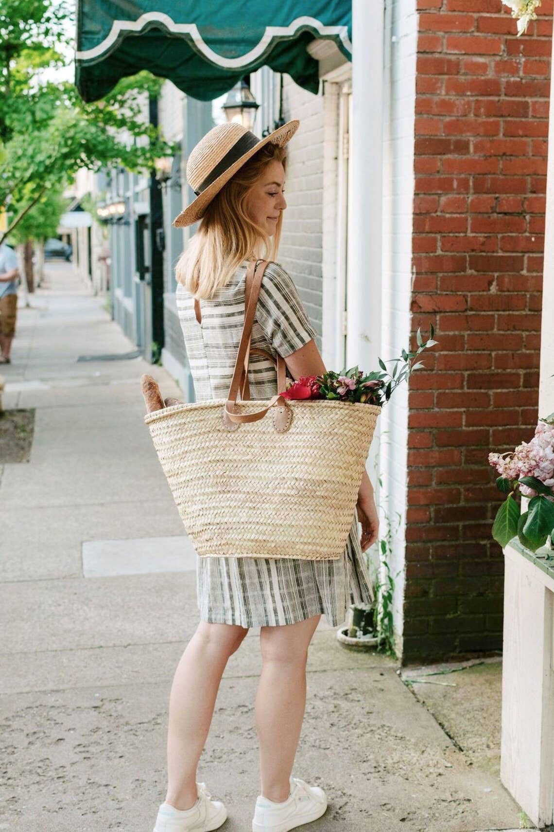 002 STRAW BAG With Double Leather Handles - bags for women: Natural
