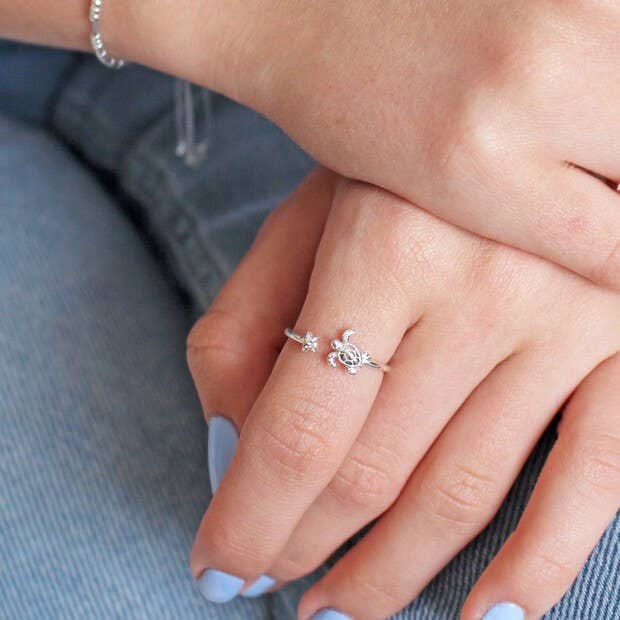 Adjustable Sterling Silver Turtle Ring