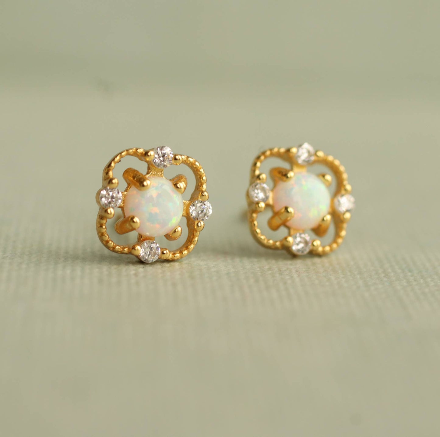 Victorian Opal Stud Earrings : Linen Presentation Card
