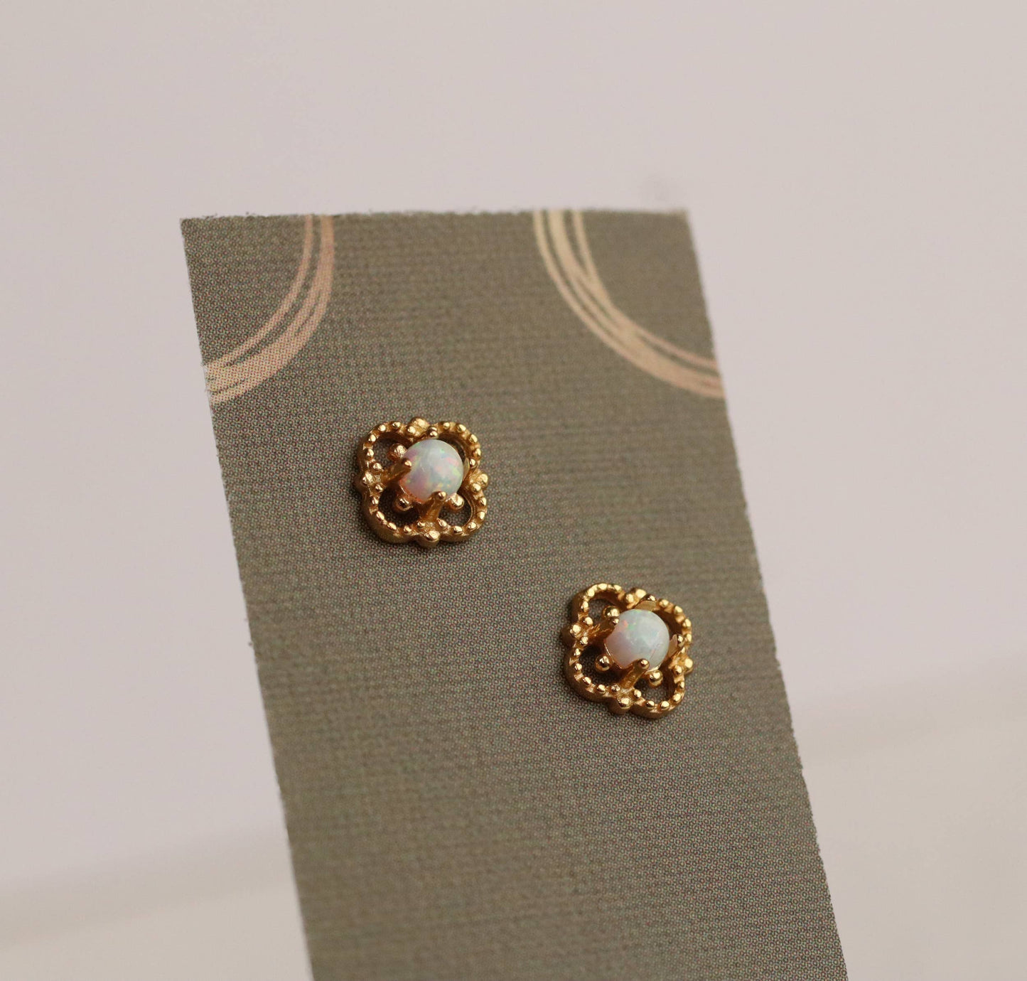 Victorian Opal Stud Earrings : Linen Presentation Card