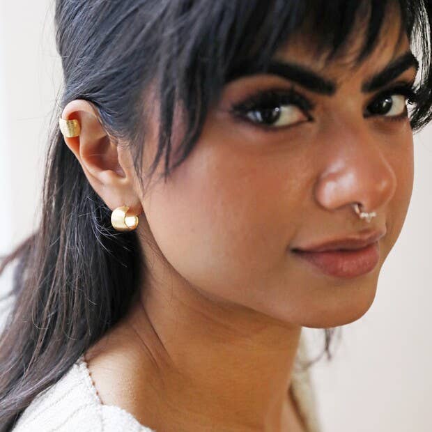 Brushed Wide Huggie Hoop Earrings: Gold