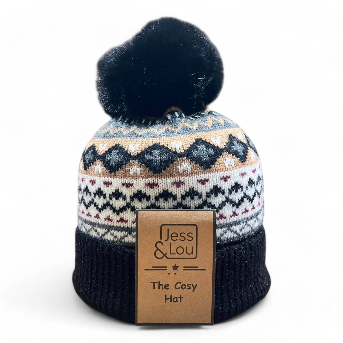 Unisex Black Nordic Cosy Bobble Hat HL876
