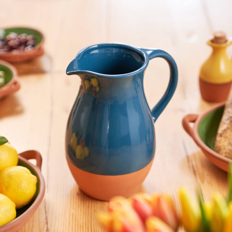 Sintra Glazed Terracotta Jug - Ink Blue: Blue