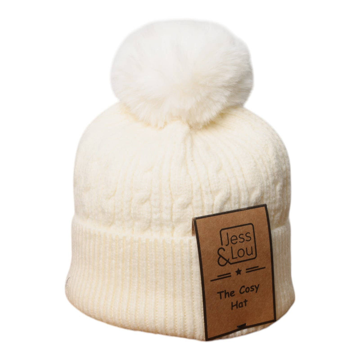 Cream Unisex Cable Bobble Hat HL748
