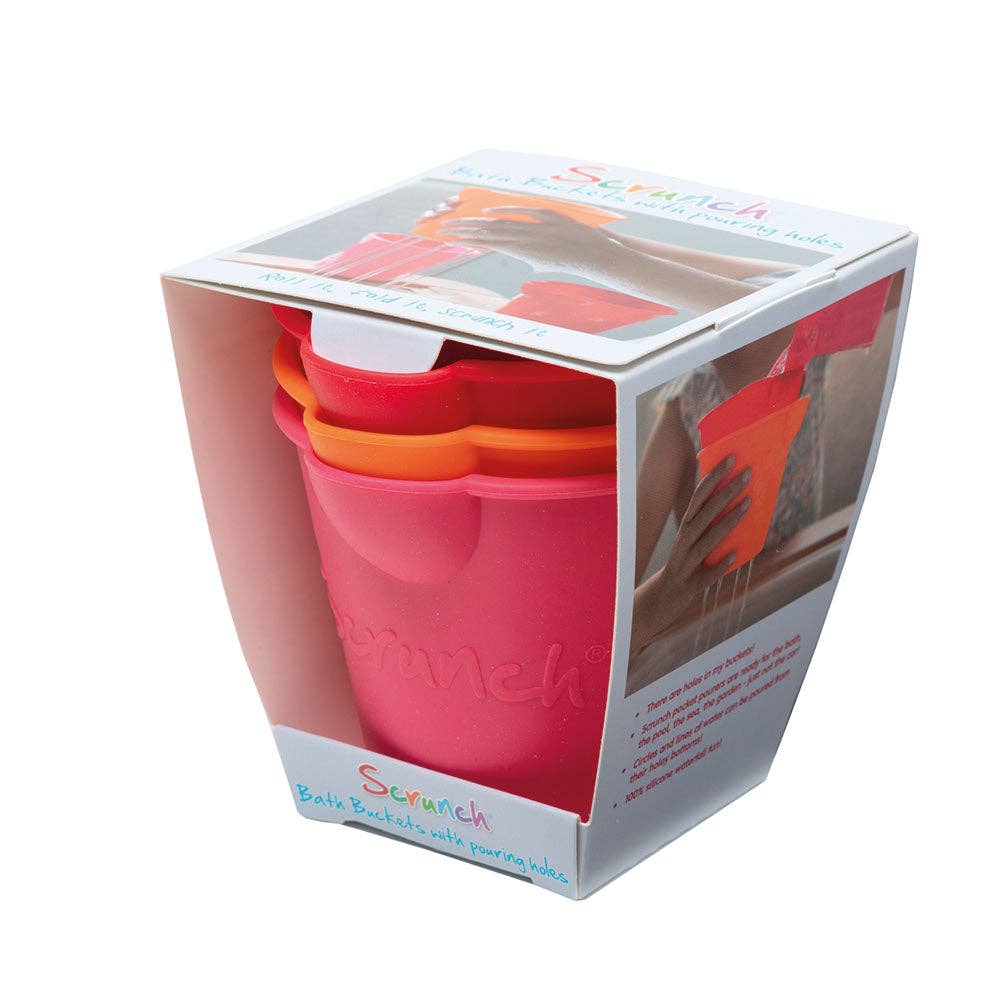 Scrunch Mini Bath Buckets: Flamingo Pink/Strawberry Red/Pumpkin