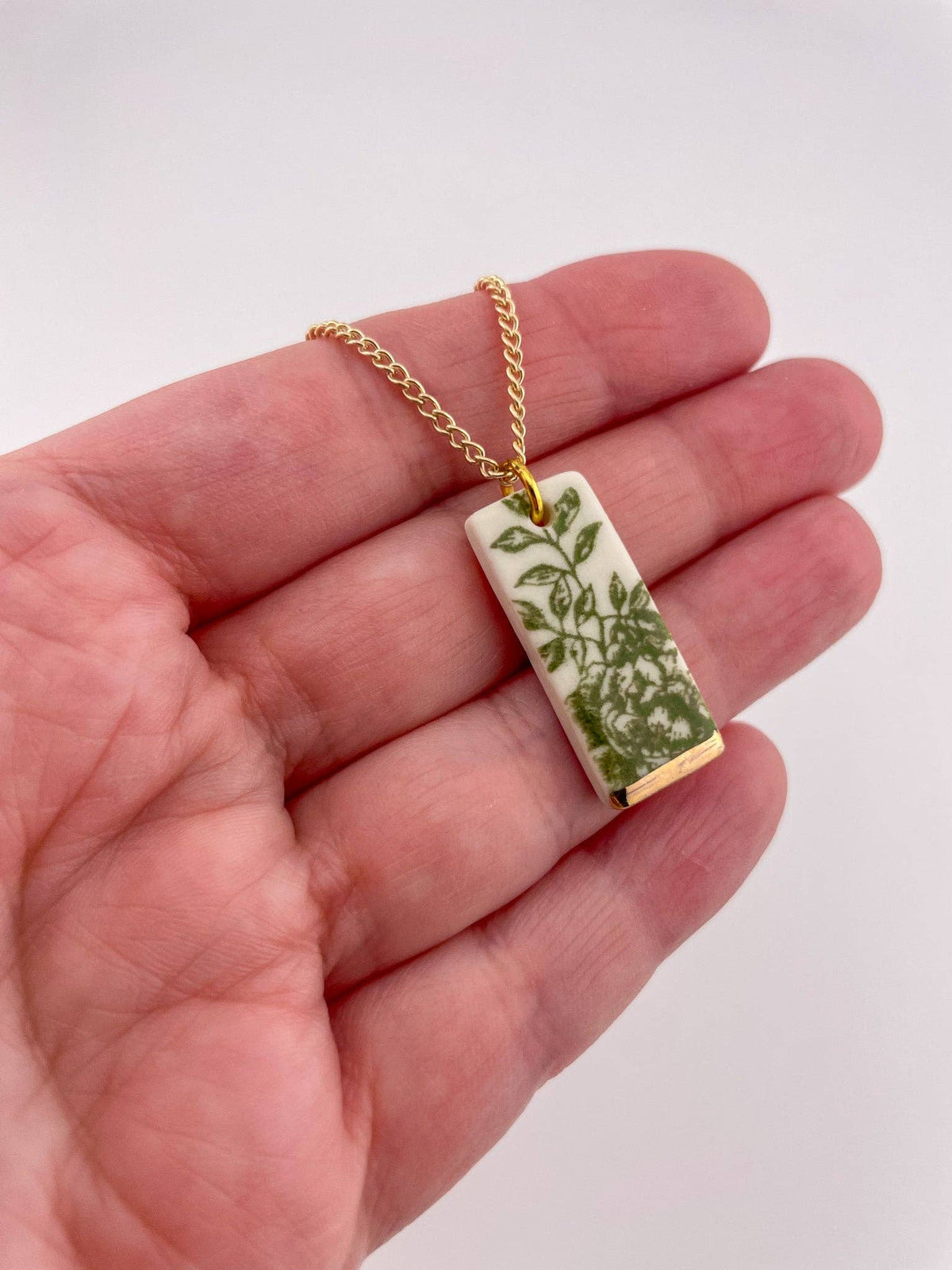 Green China Wide Rectangle Pendant necklace (Options): Gold plated / No Tip