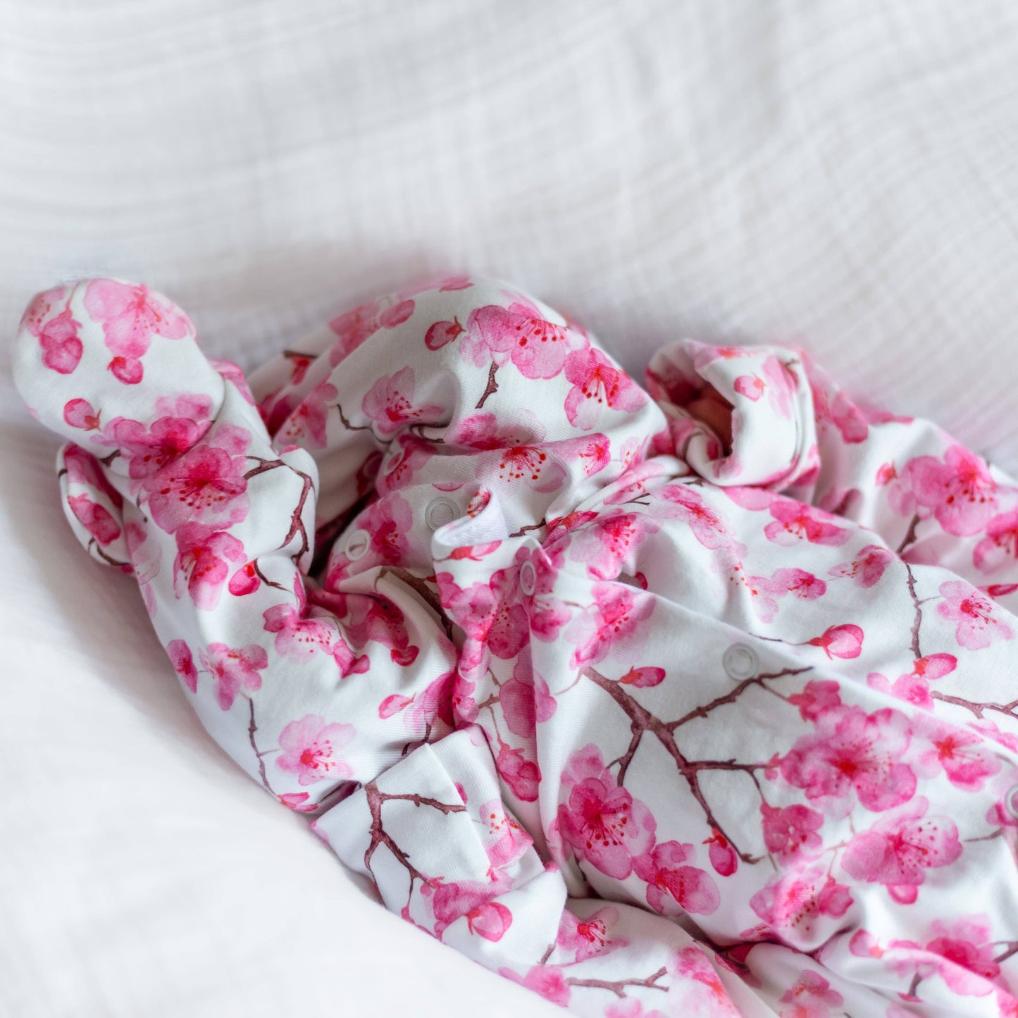 Unisex Baby Cotton Sleepsuit (Onesie) – Cherry Blossom Print: 3-6 M