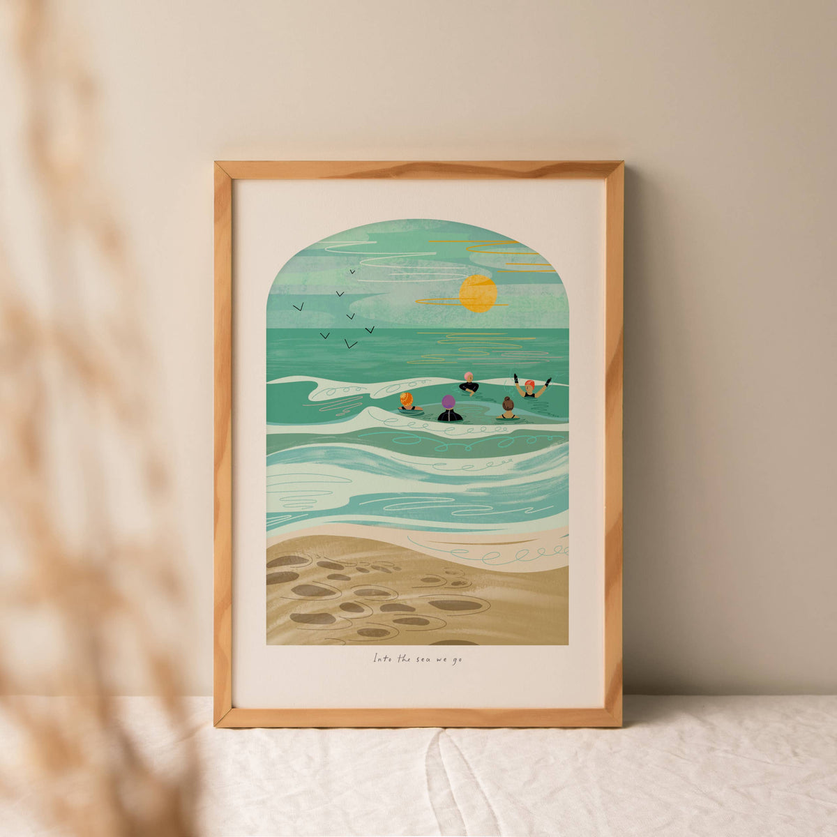 Into the Sea We Go | A4 Coastal Art Print | Wild Swimming