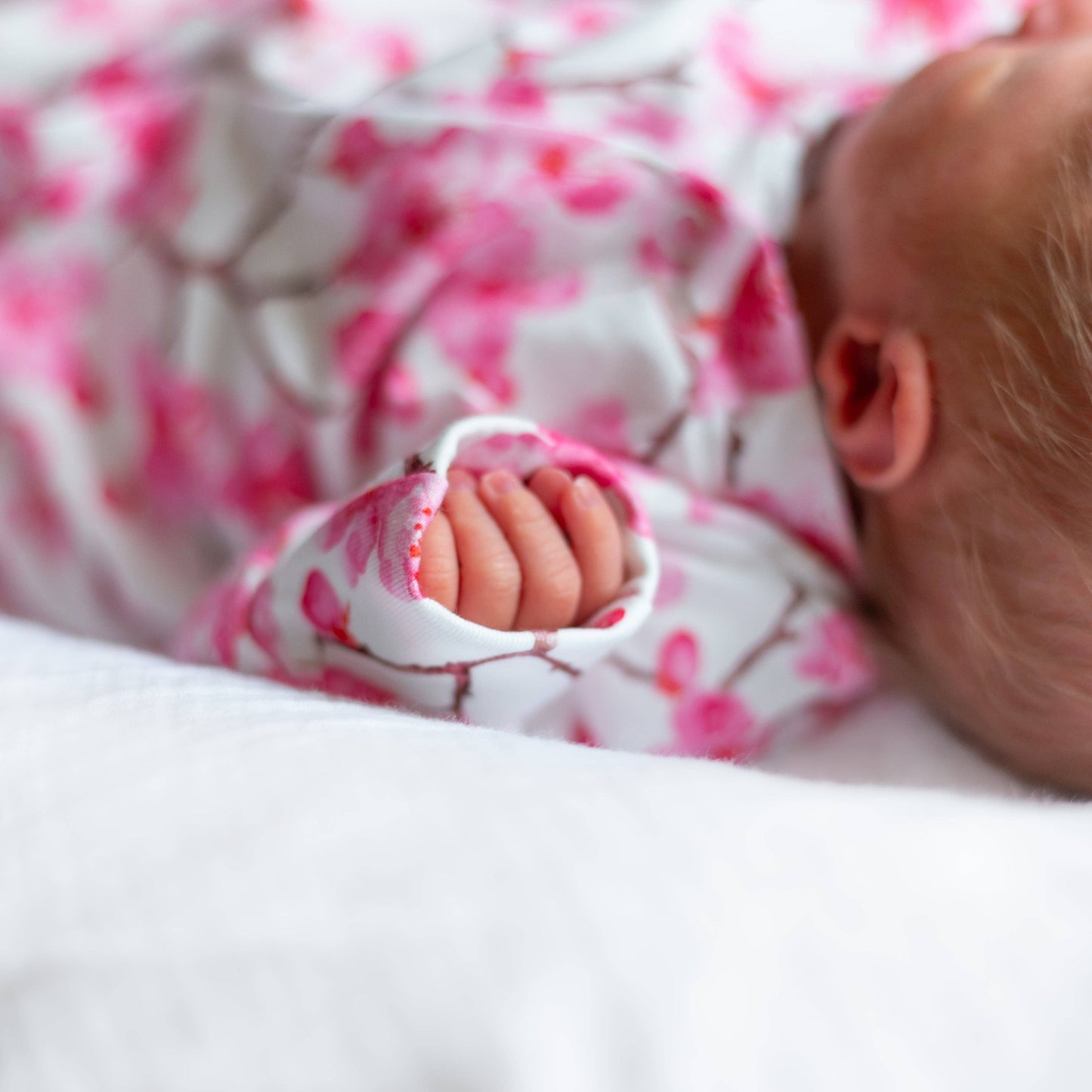 Unisex Baby Cotton Sleepsuit (Onesie) – Cherry Blossom Print: 0-3 M