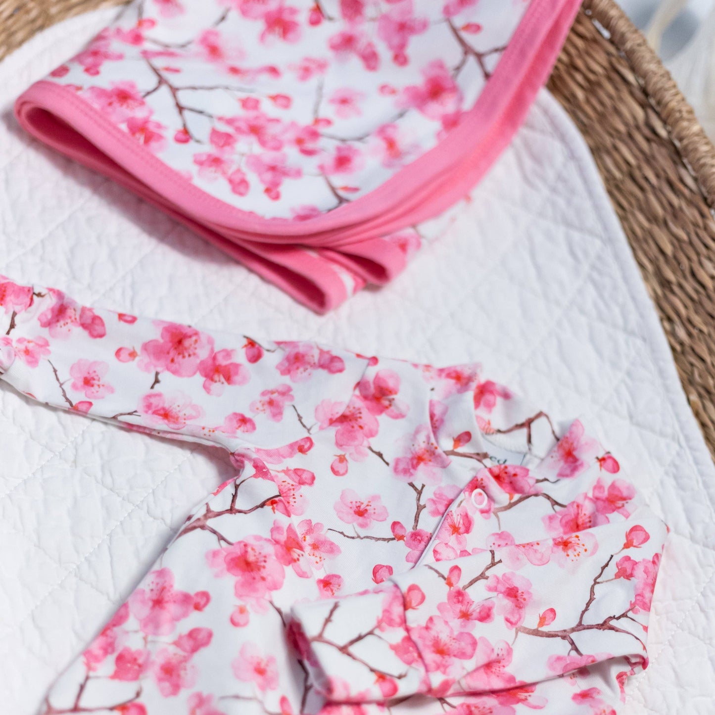 Unisex Baby Cotton Sleepsuit (Onesie) – Cherry Blossom Print: 3-6 M