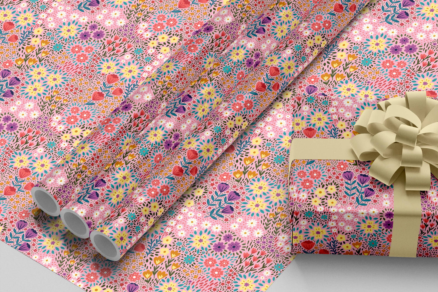 Pale Pink Ditsy Floral Wrapping Paper, Gift Wrap