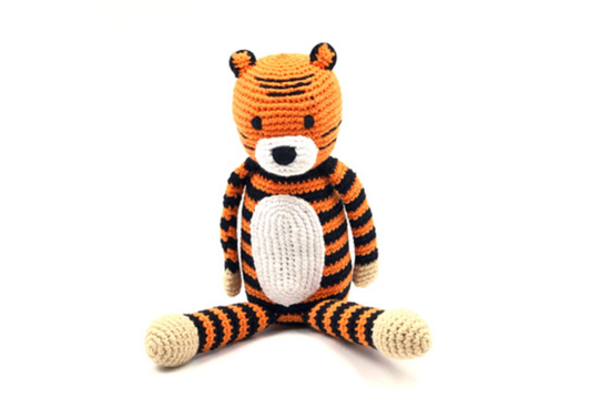 Crochet Baby Toy Tiger  rattle - soft orange