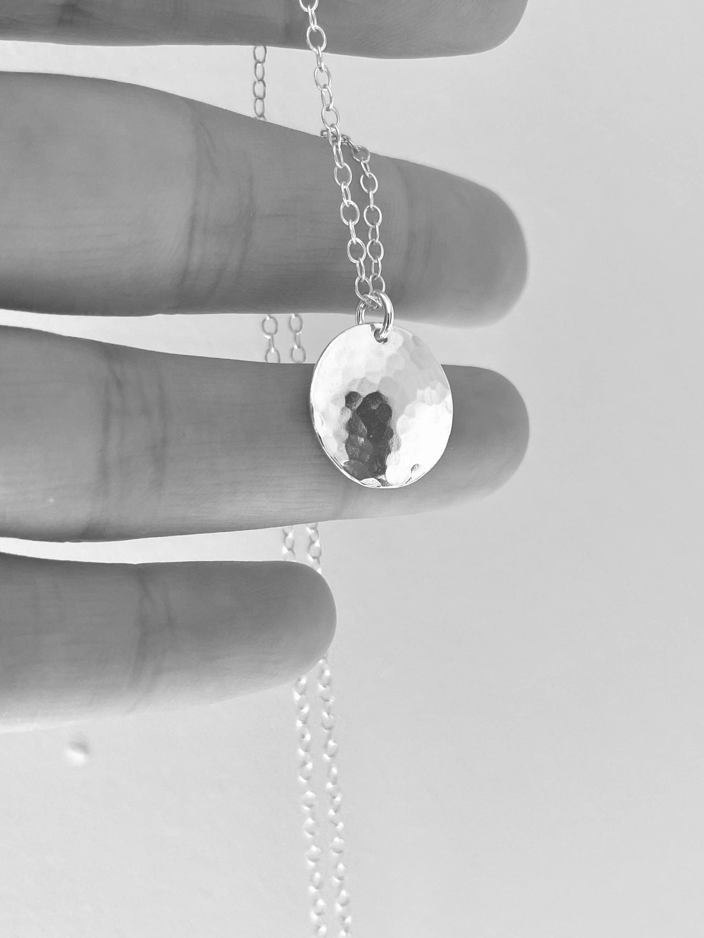 Full moon necklace, sterling silver disc necklace