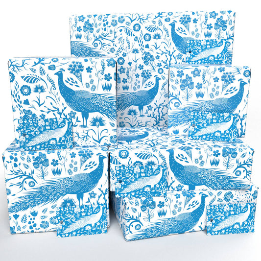 Blue Peacocks Wrapping Paper • ECO Friendly • UK Made
