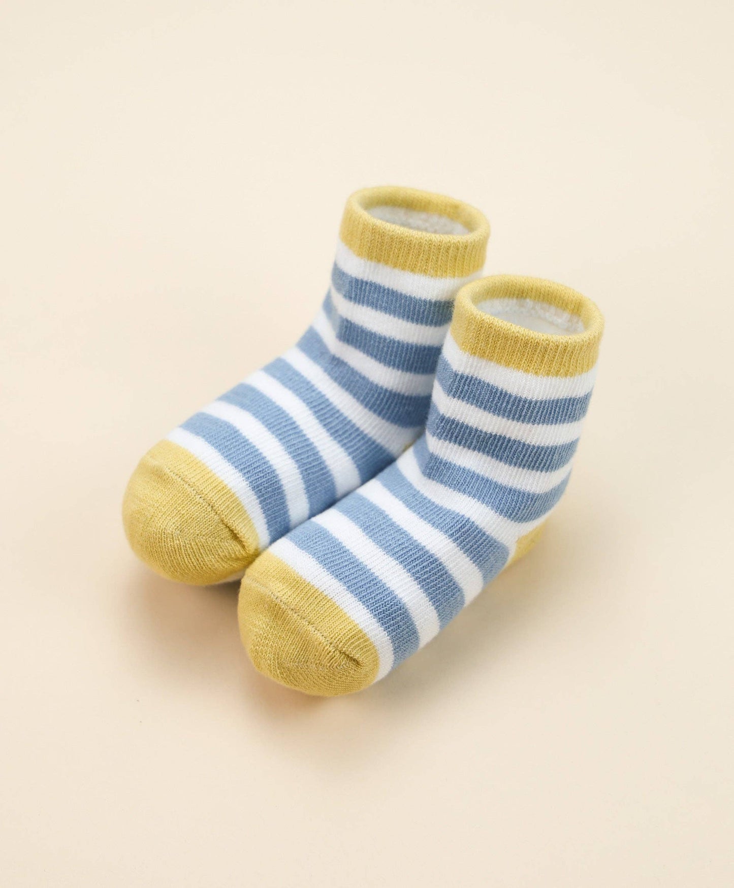 Organic Cotton Baby Socks - Mustard & Blue Stripes: 0-9 months