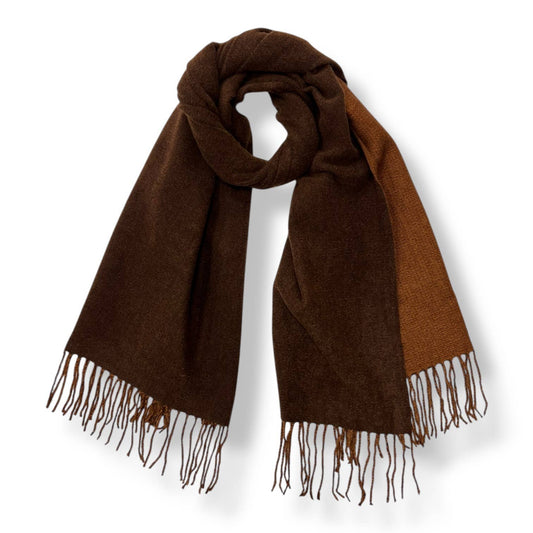 Reversible two tone coloured plain cashmere blend scarf: Brown